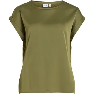 VILA Damen, Satin Blusen T-Shirt Kurzarm Basic Rundhals, Top Glänzend Tunika Blouse Oberteil VIELLETTE, Farben:Pastell-Grün, Größe:34