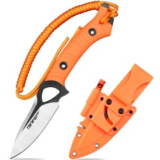 TONIFE Explorer Feststehendes Messer mit Scheide 8Cr14MoV Klinge Multifunktionales Überlebensmesser, Glasfaserverstärkter Nylongriff für Outdoor EDC Messer (Orange+Schwarz Titan und Satin)