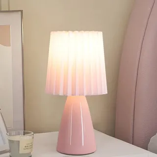 Mengjay E27 Nachttischlampe Stoffschirm Schreibtischlampe,Keramik Tischlampe Tischleuchte Nachttischlampe,Moderne Tischlampe Tischleuchte Schlafzimmerlampe für Schlafzimmer oder im Hotel (Rosa)