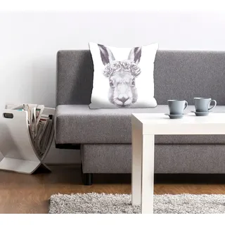 queence Dekokissen »Océane« mit einem Hasen mit Blumenkranz, grau