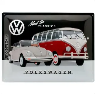 Nostalgic-Art Retro Blechschild, 30 x 40 cm, VW – Meet The Classics – Volkswagen Bus Geschenk-Idee, Original Lizenzprodukt (OLP), aus Metall, Werkstatt-Deko im Vintage Design, Blechschilder Sprüche