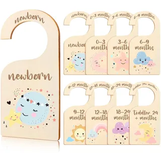 8 Stück Holz Baby Größentrenner, Kleidergrößen Trenner für Babykleidung Organisation, Kinderzimmer Deko, Kleiderschrankteiler für Neugeborene bis 24 Monate