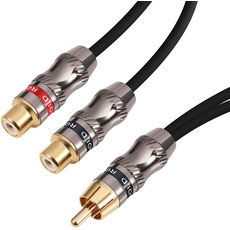 Devinal Cinch/Phono Splitter Kabel RCA Stecker auf Dual Buchse Vergoldeter Adapter, Stereo Audio Y-Kabel Hochleistungs für Subwoofer (1 Stecker auf 2 Buchse) 10 "(25 cm)