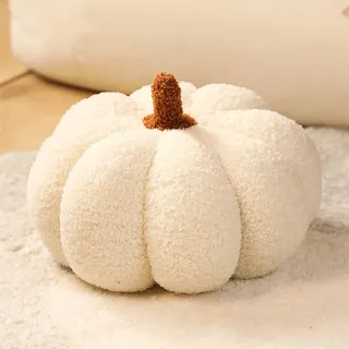 FiveMileBro Halloween Kürbis Kissen, 3D Kürbis Kissen, Gemütliches Kürbiskissen als Deko für Sofa, Bett, Wohnzimmer und Kinderzimmer, Perfekte Geschenkidee (30cm/weiß)