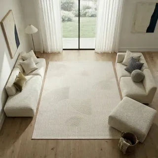Sehrazat Teppich "Moda 1100, auch als Läufer" rechteckig 11 mm Höhe Kurzflor, grafisches Hoch Tief Muster, Wohnzimmer, creme