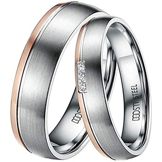 DOOSTI Ring für Damen Herren Partnerring Edelstahl Bicolor Silber Rosegold ohne/mit Zirkonia Ehering Trauring Freundschaftsring Hochzeit Ringe Frau Mann (Damenring, 48 (15.3))