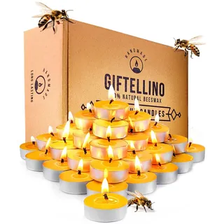 100% reine Bienenwachs-Teelicht-Kerzenset von 48 Stück - 3 Stunden dauerhafte rauchfreie Teelichter - Baumwolldocht - unparfümierte Teelichtkerzen - Kerzenliebhaber-Geschenk