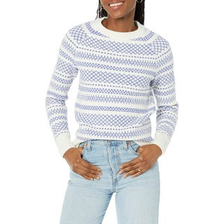 Amazon Essentials Damen Soft-Touch-Pullover mit Rundhalsausschnitt und Fair-Isle-Muster, Blau Weiß Graphic Fairisle, L