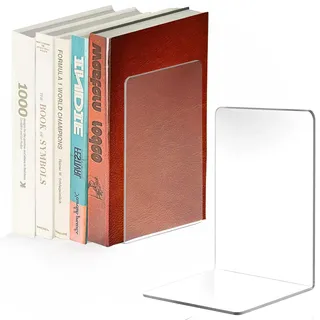 Qualsen Transparente Buchstütze Acryl, Büro Buchständer Bücherstütze Buchstützen, Buchhalter Regal Für Bücher, Schule Schlafzimmer 18x12x12CM(1Paare)