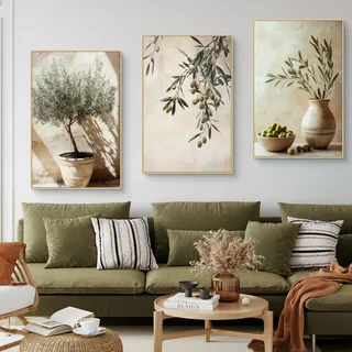 Uixxducc 3er Olivenbaum Poster Set, Mediterrane Pflanzen Bilder, Aesthetic Olivenbaum Wandbilder Wanddeko für Wohnzimmer & Schlafzimmer, ohne Rahmen (40x50cm)