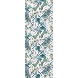 queence Vinyltapete »Tropische Blätter-Grün-Blau« Motiv   bedruckt   botanisch   floral   gemustert   natürlich glatt 90x250cm, selbstklebend, kinderleichte Anbringung,, Sticker, bunt