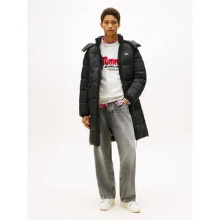 Steppmantel TOMMY JEANS "VAIL MAXI PARKA", Herren, Gr. XXL, schwarz, Web, Obermaterial: 100% Polyamid, unifarben, regular fit lang, Rundhals, eingesetzt gerader Abschluss, Mäntel Steppmantel, Regular fit mit abnehmbarer Kapuze