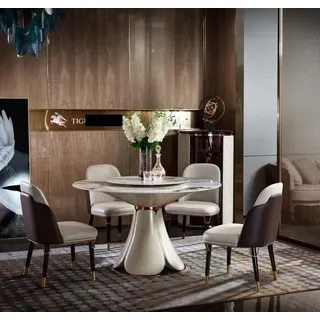 Esstisch 4x Stühle Rund Luxus Essgarnitur Design Gruppe Esszimmer Möbel 5tlg. - Grau, Beige