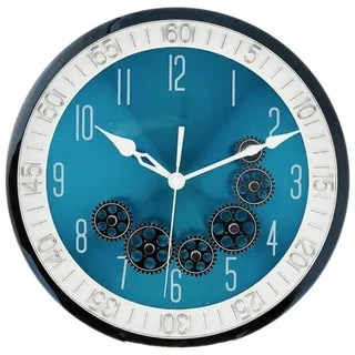 SUNAY Wanduhr 35 cm  mit Zahnrädern Silber/Blau