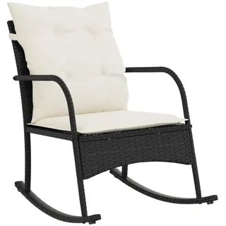 Garten-Schaukelstuhl mit Kissen Schwarz Poly Rattan - Schwarz