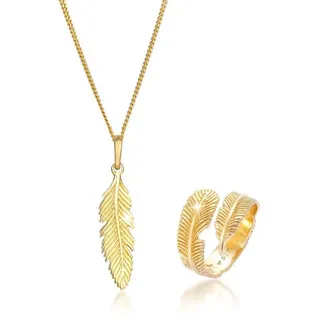 Elli Ohrring und Ketten Set »Schmuckset Feder Boho Festival 925 Silber« (), goldfarben