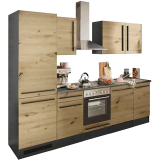 Stella Trading Jazz 8 Moderne Küchenzeile mit Elektrogeräten in Anthrazit, Artisan Eiche Optik - Geräumige Einbauküche mit viel Stauraum - 280 x 211 x 60 cm (B/H/T)