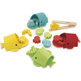 Janod - Sortierspiel Walfisch - Entwicklungsspiel aus Holz - 17-teiliges Set - Lernspielzeug Feinmotorik - FSC-zertifiziert - Farbe auf Wasserbasis - Ab 2 Jahren, J08276