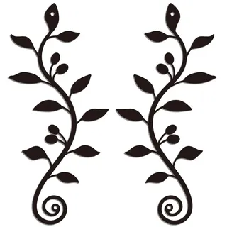 WADORN 2 Stück Wanddekoration Aus Metall, Olivenzweig-Blatt-Wandkunst-Dekoration, Schwarzes Schmiedeeisen, Scroll-Ranke, Kunst-Hängedekoration Für Den Innenbereich, Zuhause, Wohnzimmer, Dekoration