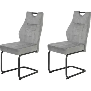 Hela Tische, 2er Set Esszimmerstuhl Linda, S Schwingstuhl Mikrofaser Silber, Rundrohgestell grau Komfortsitz Federkorb, 140KG belastbar,