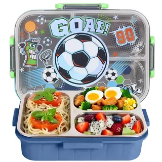PinkSheep Brotdose Edelstahl mit 3 Fächern Lunchbox 800 ml für Kinder Personalisiert, BPA-freie, Auslaufsicher, Bento Box für Picknick Schulschüler Mittagessen Snack-Container (Fußball)