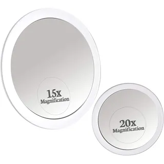 Mirrorvana Vergrößerungsspiegel Set 20-Fach & 15-Fach mit Saugnapf | Bruchsicherer Rasierspiegel für Damen und Herren: 360° drehbar, flexible Ausrichtung und klare Sicht im Bad, edel & langlebig