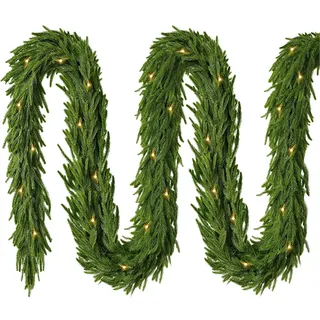 Weihnachten Norfolk Kieferngirlande 5m Norfolk Pine Girlande Tannengirlande | Dichte Künstliche Norfolk Kiefer Girlande, Weihnachtsdeko, Girlande Weihnachten Outdoor für Kamin, Treppen, Tischdeko & Tür