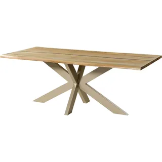 MASSIVMOEBEL24.DE Baumtisch Mango 240x100x74 natur lackiert / Epoxid schwarz, Kreuzgestell silber matt EPOXY