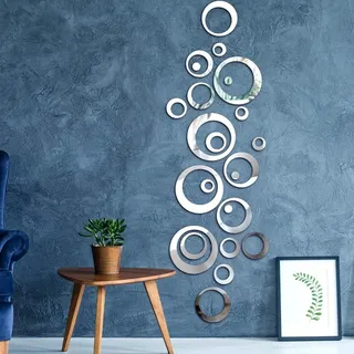 SSyang Abnehmbare Wandaufkleber aus Kristall, Runde Spiegel Einstellung Wand Aufkleber Aufkleber Dekoration, Wandtattoo, Spiegel, Wandtattoo, für Zuhause Wohnzimmer Schlafzimmer Deko (Silber)