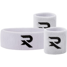 Raquex Armband & Stirnband Set - 2 x Armband, 1 Stirnband, eng anliegend, Baumwolle, Dehnbare Schweißbänder für Sport (weiß)