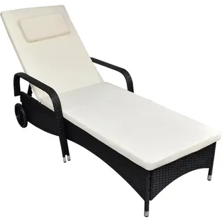 Sonnenliege mit Polster & Rollen Poly Rattan Schwarz - Schwarz, Bunt