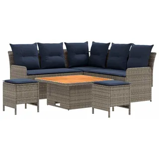 Möbelsets 6 stk. Grau und Marineblau PE-Rattan - Grau