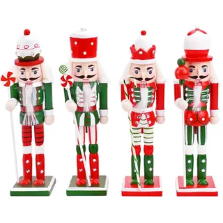 4 Stücke 18cm Weihnachten Nussknacker Soldat Holz Groß Weihnachten Nussknacker Figuren Ornamente Puppe Weihnachtsbaum Anhänger Ständer für Weihnachtsdekoration Christbaumschmuck Tischdeko Geschenk