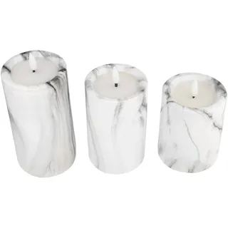 3er-Set LED-Kerzen mit Marmorstruktur und warmweißer Flacker-LED, Timer-Funktion, batteriebetrieben