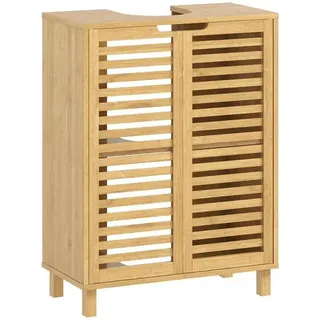Waschbeckenunterschrank fürs Bad - Badezimmerschrank - Lamellentüren - Bambus Holz - Verstellbare Einlegeböden - Natur