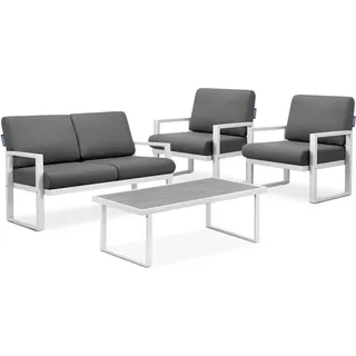 Konsimo Gartenmöbel-Set wasser- und fleckenabweisend (2,1,1,Sitzplätze) "FRENA", Weiß/Grau, Stahl/Schaumstoff/Stoff, Loft, 130x65x60cm - Weiß