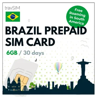 travSIM Brasilien SIM Karte | 6GB Mobile Daten bei 4G/5G Geschwindigkeiten | Kostenloses Roaming in Südamerika | Der Plan der Brasilien SIM Karte ist 30 Tage gültig