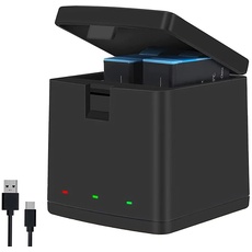 Akkuladegerät für GoPro Hero 11 10 9, 3-Kanal-USB-Ladegerät mit Typ-C-Kabel, Akku-Aufbewahrungstasche