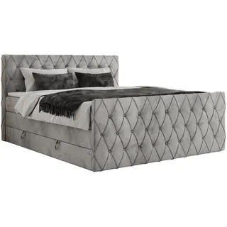 MKS Meble MKS Boxspringbett Miren King Duo 120/200 Hellgrau Velvet - H3, - Textil - H3 - Rechteckig , 120x200 cm , Schlafzimmer, Betten, Boxspringbetten