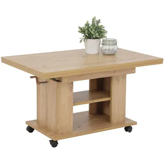 HELA Tische Hela Tische, Funktionscouchtisch Sofatisch Jakob, Holzoptik melaminbeschichtet, Eiche, höhenverstellbar 51-61cm, ausziehbar 90-142cm, auf Rollen