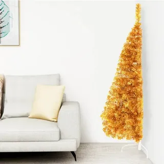 The Living Store Künstlicher Halb-Weihnachtsbaum mit Ständer Gold 120 cm PVC - Gold