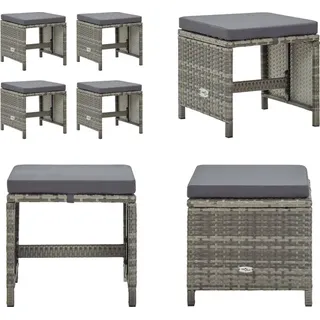 vidaXL Gartenhocker 4 Stk. mit Sitzkissen Poly Rattan Grau - Fußhocker - Fußbank - Fußbänke - Fußstütze - Grau