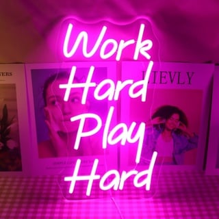 LED "Work Hard Play Hard" Neon Zeichen Rosa Wort/Buchstaben USB Powered Neon Lichter für Mädchen Zimmer Home Art Wand Dekor ​ Wohnzimmer Dekor Geburtstag/Weihnachten' Geschenk (Rosa)