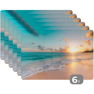 MuchoWow Platzsets 6er-Set Sonnenuntergang - Strand - Meer - Sommer - Blau 45x30 cm Tischset , Türkis , Kunststoff , Rechteckig , 45x30x0.3 cm , Heimtextilien, Wohntextilien, Tischwäsche, Tischsets