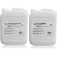 Leyf 10L Glycerin E422 + 10L Propylenglykol E1520, Perfekt für DIY, Pharmaqualität Reinheit, Lebensmittelqualität, Raw Material VG + PG, Rein, Vegan, Ph. Eur/USP