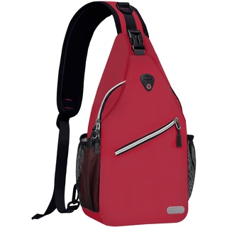 MOSISO Brusttasche Sling Bag Sling Rucksack Schulterrucksack,Polyester Multipurpose Crossbody Schultertasche Umhängetasche Sporttasche Reise Wander Daypack für Herren Damen, Rot