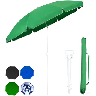 Sekey Sonnenschirm Ø 160 cm Rund Strandschirm Balkonschirm mit Tragetasche und Bodenhülse UV-Schutz Stabil und Windfest, Grün - Grün
