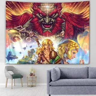Zelda: Tears of the Kingdom Wandteppich Link Zelda Ganon Picknick Tuch Home Tapestry - Ganondorf-Zelda-Link - 130x150cm
