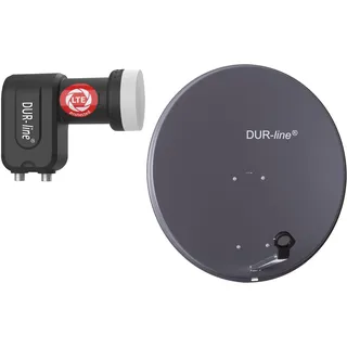2 Teilnehmer Set - Qualitäts-Alu-Satelliten-Komplettanlage Anthrazit + Twin LNB