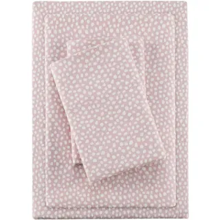 Sleep Philosophy True North Cozy Flanell-Bettlaken, warm, 100% Baumwolle, mit Tieren, Sternen, niedlich, ultraweich, kaltes Wetter, Bettwäsche-Set, King-Size-Bett, Rouge-Punkte, 4-teilig